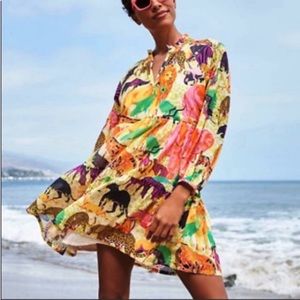 J CREW Ratti Safari Popover Mini Dress Animal Print Cotton Neon Rare Size Small